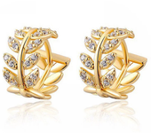 Delicate Leaf Ear Ring with Shiny CZ for Women Silver Color/Gold Color Fashion Hoop Earrings Fancy Girl Gift 2024 Jewelry Gifts