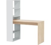 120 x 53  x 144CM  Mesa de Ordenador o Escritorio con Estanteria Reversible Blanco  y Roble Canadian  Modelo