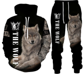 Chándal con estampado 3D de lobo para hombre, Conjunto de sudadera con capucha y pantalones de chándal, ropa de calle de gran ta