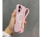 Funda de lujo 3 en 1 con cordón Magsafe para iPhone 16 15 14 Plus 13 12 Pro Max, funda suave mate transparente magnética con