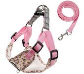 Floral Dog Harness Leash Set Reflective Adjustable Cat Chest Strap Breathable No Pull Pet Harness Vest French Bulldog