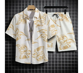 Traje de playa con diseño Floral para hombre, Polo de gran tamaño con mangas 3/4 y pantalones cortos