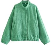 TRAFZA 2023 Women's Elegant Solid Coat Button Long Sleeve Pocket Bomber Jacket Female Spring Casual Loose Streetwear Coats