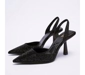 Zapatos de mujer de moda de tacón alto dedo del pie puntiagudo hueco tacón alto colorido diamantes brillante decoración Mule zapatos de mujer
