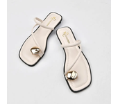Summer Narrow Band Women Slipper Fashion Metal Decoration Low Heel Slip On Ladies Elegant Slides Casual Outdoor Beach Flip Flop