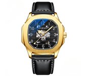 Nuevo reloj mecánico cuadrado de alta gama de cuero reloj mecánico hueco automático luminoso impermeable para hombres y hombres