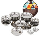 Nuevo 22 piezas de acero inoxidable portátil bandeja de cocina al aire libre Cookware Set Camping BBQ Bandeja