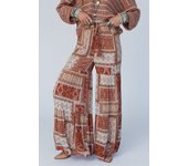 Elrachen Women's Boho Aztec Print Tiered Palazzo Pants, Brown, Sizes S-XL