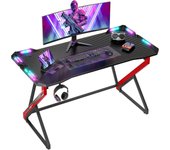 Escritorio Gaming con LED - 100x60cm Mesa de Ordenador Esport Ergonómico, Marco Z Fibra de Carbono Estable Fácil de Montar, Gancho Auriculares para Juegos Estudiar Trabajar