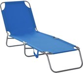 Plegable Tumbona Jardín Exterior con Respaldo Ajustable en 5 Posiciones y Estructura Metálica Carga 120 kg para Terraza Piscina Playa 187x55x24 cm Azul