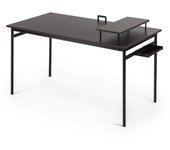 14075cm, escritorio negro de metal con almacenamiento y soporte para monitor, Escritorio con acabado espresso, Mesa para ordenador, Montaje sencillo