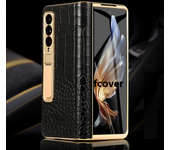 Genuine Leather For Samsung Z Fold 6 5 4 3 Fold5 Case Plating Frame Hinge Glass Screen Cover