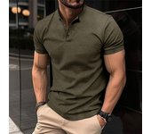 Men's short sleeved lapel Henry large casual T-shirt, beige, red, green, 2XL