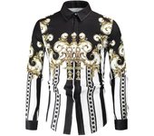 Insignia nacional de los hombres camisa estilo étnico, Slim Fit Classic Tops, manga larga, cuello alto, ropa casual, vestido
