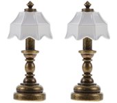 Miniature Lamp Dollhouse 2 Pcs Dollhouse Lamp 1 12 Scale, Dollhouse Mini Desk Lamp, Dollhouse Bedside Table LED Lamp Model