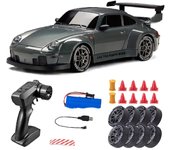 Tienda Coche RC Drift 4WD de Alta Velocidad. Coche teledirigido para Adultos con Control Remoto inalámbrico 2.4GHz, Luces LED, neumáticos de Alto Agarre y Batería Recargable 500mAh. Color Gris