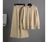 BGTEEVER Autumn Winter Casual Loose Female 2 Pieces Knitted Sweatshirts Set Long Sleeve Hooded Sweaters & Wide Leg Trousers