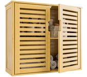 Baño de Pared con Puertas, Bambú Muebles de Baño, Armario Colgante con Estante Ajustable, Organizador de Almacenamiento de Ahorro de Espacio sobre el Inodoro, Blanco