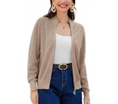 Chaqueta casual cómoda de punto con cremallera de color sólido para mujer de otoño e invierno