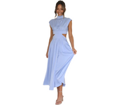 Vestido de mujer dulce moda calle verano y otoño casual stand collar macaron off-waisted vestido largo