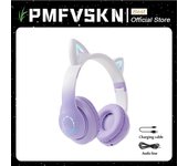 2024 Bluetooth Wireless Headphones LED Light Cute Cat Ears Stereo Music Earphone Computer Gaming Headset with Mic Gift Girl