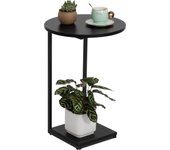 Mesa Auxiliar de Sofá,Mesa de Cama,Mesilla de Noche Redonda,Mesa de Centro,Salón,Sala de Estar (MarrÓn RÚstico y Negro, 40×40×60cm,Juego de 2)