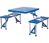 mesas plegable y 4 taburetes, Mesa tipo maletín, Mesa de picnic,  Soporte sombrilla