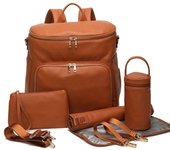 Diaper Backpack Solid PU Leather Mummy Maternity Bag Large Travel Back Pack Stroller Bags with Changing Pad