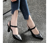 Soft Leather Solid Color Sandals Women Summer New Style Thick Heels with Baotou Fashion High-heeled Women's Shoes