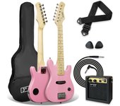 3rd Pack de guitarra eléctrica de tamaño 1/4 para niños principiantes de 3rd Avenue, amplificador portátil de 5 W, cable, funda de transporte, púas y correa, Negro