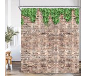 Green Vines Bathroom Curtains Brik Stone Wall Plants Bath Decorations Shower Curtain Polyester Fabric Bathtub Curtain with Hooks