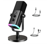 FIFINE AM8 Dynamic Microphone with RGB Control/Headphone Jack/Mute,MIC for PC Gaming Recording Streaming Black