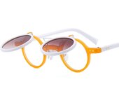 Nuevo marco redondo punk doble flip gafas de sol hombres y mujeres locomotora tendencia personalidad