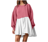 Oversized Sweatshirt Dress Women Long Sleeve Crew Neck Patchwork Pullover Tops Sweatshirt Jump Mini Dress