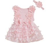 Pudcoco Baby Girls Summer Romper Dress Sleeveless Round Neck Floral Embroidery Butterfly Tulle Jumpsuit with Bow Headband