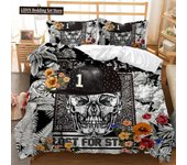 Skull Duvet Cover Set Queen 3D Skeleton Floral Skull Pattern Printed Bedding Qulit Cover Gothic Microfiber Bedding Queen Size