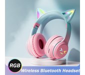 VAORLO Wireless Headphones RGB Cute Cat Girls Kids Gift Headset With Microphone Stereo Music Gaming Control lights Earphone