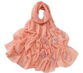 Luxury Beaded Satin Hijab Solid Color Pearl Silk Headscarf Turban Bandana Butterfly Chiffon Scarf Vacation