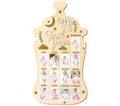 Wood Baby Milestone-Photo Frame Hangable Bear/Egg/Door Shape Newborn Growth Record Album 12 Months DIY Color