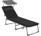 Bañera de Sol, con Colchón de 3 cm, Tumbona Plegable, Tumbona, 193 x 53 x 29,5 cm, Capacidad 150 kg, Parasol Respaldo Inclinable, Jardín, Piscina, Terraza, Negro GCB193B01