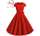 Summer vintage women solid square collar retro party dress belt