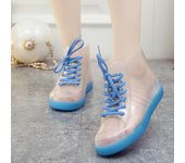Jalea transparente antideslizante moda impermeable zapatos zapatos de lluvia botas de lluvia zapatos de goma overshoes terciopelo algodón botas de agua botas cortas de las mujeres
