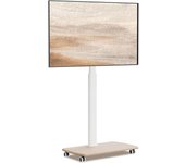 Soporte TV Ruedas Blanco de Serie E con Base de Madera para Pantallas de 32 a 70 Pulgadas,MAX VESA600*400mm,Soporte TV Suelo Ruedas con Función Giratoria,Ajuste de Altura,Gestión de Cable