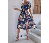 Vestidos de manga corta con estampado floral para mujer, vestido pequeño para verano