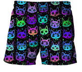 Pantalones cortos psicodélicos con estampado de setas para hombre, pantalones cortos de playa con cordón y diseño de gato de neón, pantalones cortos Harajuku de verano