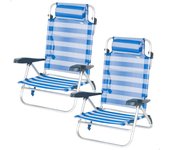 Pack de 2 sillas de playa plegables, con respaldo reclinable 7 posiciones, convertibles en tumbona, tamaño 47x49x82 cm, de aluminio y textileno, con cojín acolchado y asas de mano para transportar