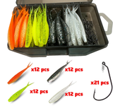 70 PCS Set Soft Lure Spring Lock Fihshhook Bionic Fish 7cm V Tail Offset Worm Hook Pesca Gear Swimbait Fishing Tackle Box Bait