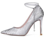 2025 nuevos zapatos de novia de novia vestido de novia de plomo femenino correa de perlas zapatos de cristal de gama alta generalmente pueden usar tacones altos plateados sin cansar los pies