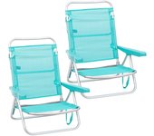 Pack 2 Sillas Playa Plegables | Ligera Portátil | Baja y Reclinable de 4 Posiciones | para Camping, Piscina, Terraza o Jardín Aguamarina