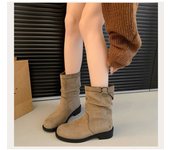 Botas De Apilamiento Nuevas Botas Cortas Cabeza Redonda Manga Plisada Botas Medianas